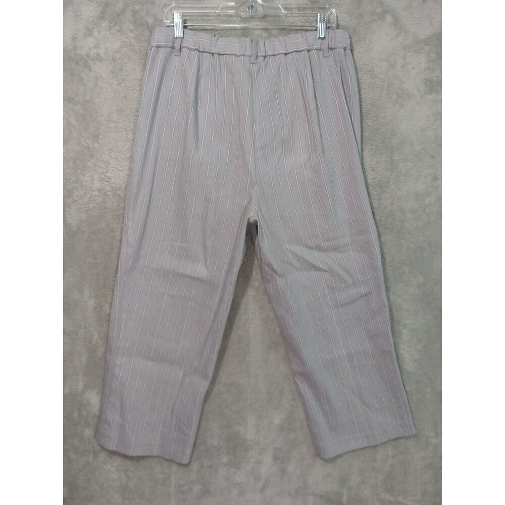 J Jill Pants Womens 16 Gray Striped Linen Blend Stretch Straight Leg Cropped - Picture 2 of 10